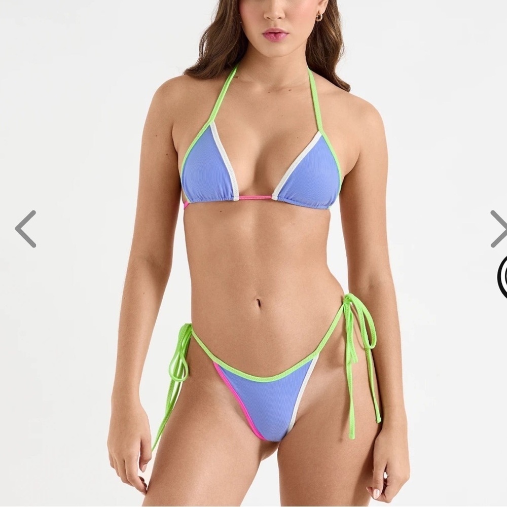 NWT OneOne Swimwear Bikini Set Derawan Jesse Kameron Colorblock Neon Blue